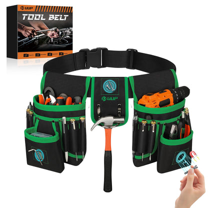 Magnetic Tool Belt for Men, 26 Pockets Heavy Duty Tool Pouch, Magnet Holster Nail Utility Toolbelt Detachable Adjustable Waist Holder for Handyman Contractor Mechanic Plumber Roofer Dad Gift -Green