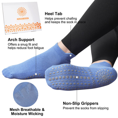 Grip Pilates Socks Ankle for Women, Yoga Non Slip Socks for Barre Workout Gym Hospital Sticky Slipper Socks 3 Pairs