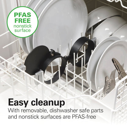 Hamilton Beach Dual Breakfast Sandwich Maker with Timer, Ready in 5 Minutes, Removable Dishwasher Safe PFAS-Free Non-Stick Egg Cooker Ring, Silver (25490MNA)