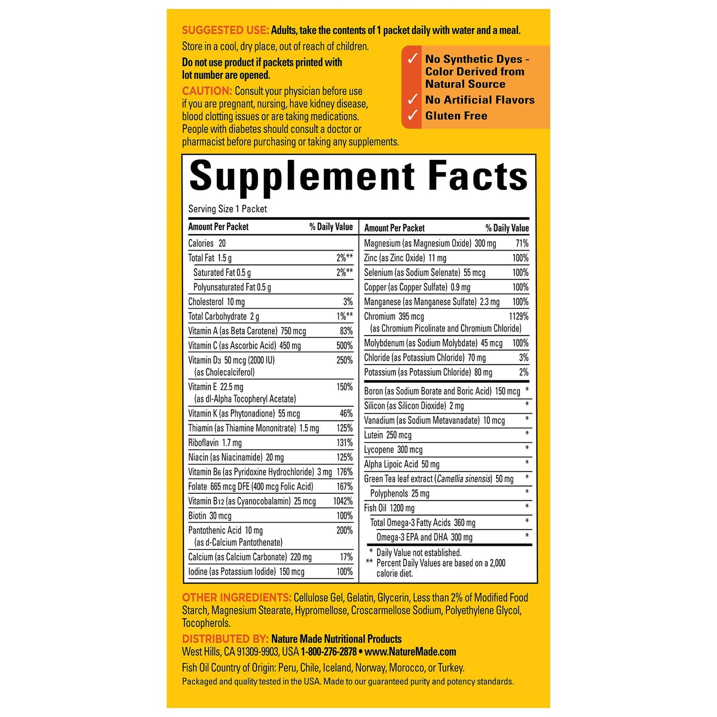 Nature Made Daily Diabetes Health Pack, Dietary Supplement for Nutritional Support, 30 Packets, 30 Day Supply