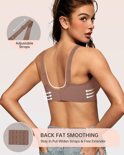 OEAK Womens Deep V Bras Wireless Comfortable Bra Supportive No Underwire Bras Tshirt Push Up Bralettes Plunge Seamless Bra Coffee X-Large