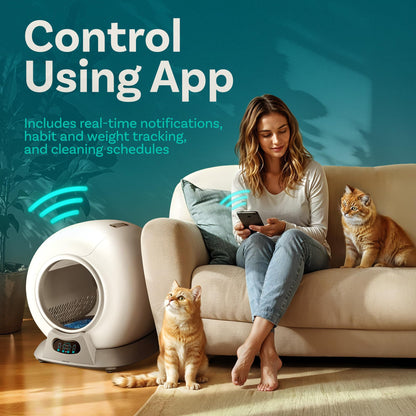 PetCove Self Cleaning Litter Box with Auto Safety Sensors for Multiple Cats - Automatic Cat Litter Box Self-Cleaning - Covered Odor Removal with APP Control - Compatible On All WiFi - Electric Robot