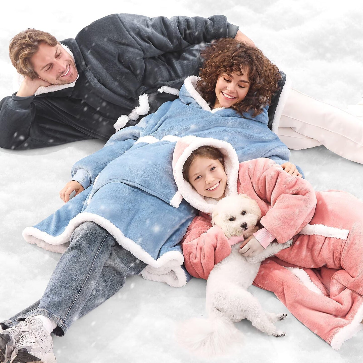 JOYWOO Wearable Blanket Hoodie, Birthday Gifts for Women Men Mom, Oversized Hooded Blanket for Adult, Cozy Fuzzy Sherpa Sweatshirt Blanket with Giant Pocket and Winter Gifts, Grey