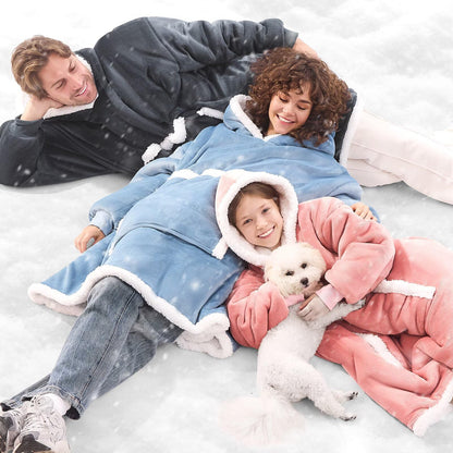 JOYWOO Wearable Blanket Hoodie, Birthday Gifts for Women Men Mom, Oversized Hooded Blanket for Adult, Cozy Fuzzy Sherpa Sweatshirt Blanket with Giant Pocket and Winter Gifts, Grey