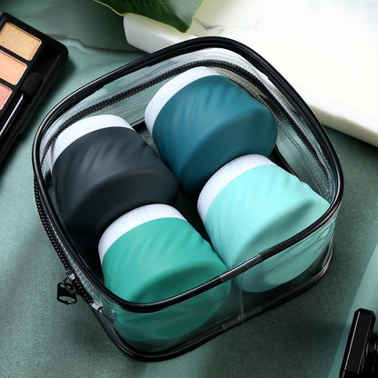 Gemice Silicone Cream Jars TSA Approved Travel Size Containers with Clear Bag, Leak-proof Travel Accessories with Lid for Cosmetic Face Body Hand Cream (4 Pack)