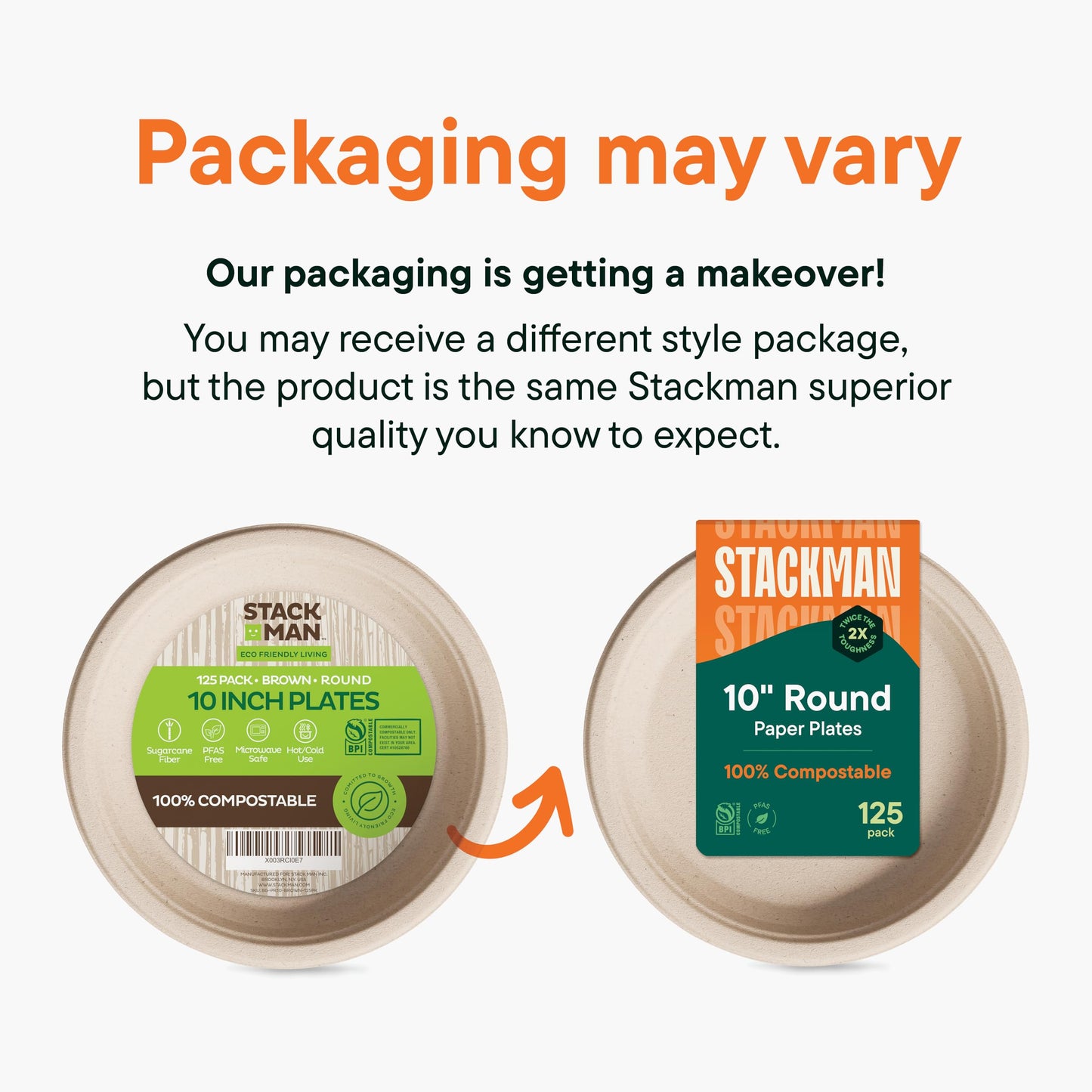 Paper Plates, 100% Compostable Heavy Duty Disposable 10 Inch Plate - [125-Pack] - {PFAS-Free} - {BPI Certified} Eco-Friendly, Biodegradable Bagasse