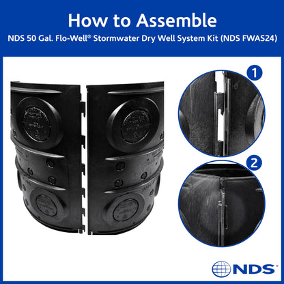 NDS FWAS24 50 Gal. Flo Stormwater Dry Well System Kit with 3 Side Panels & 1 Cover, Ideal for Rainwater Collection, Black