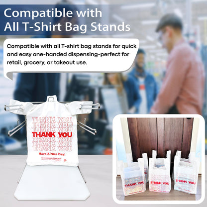 1000 Count White Disposable Thank You Bags with Handles - 11''x6''x21'' Plastic Carry Bags for Retail/Supermarket