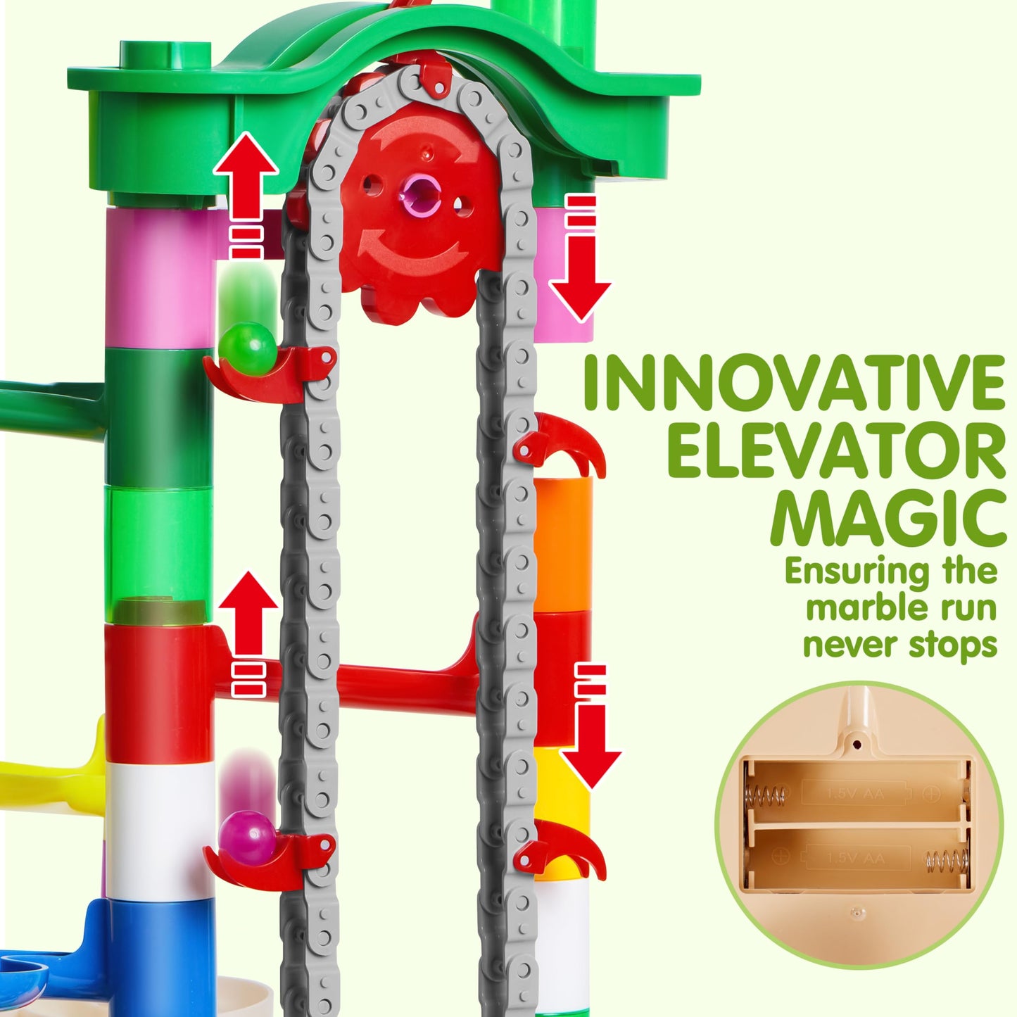 JOYIN 236Pcs Glowing Marble Run with Motorized Elevator- Construction Building Blocks Toys with 30 Glow in The Dark Plastic Marbles, Easter STEM Gifts for Boys and Girls