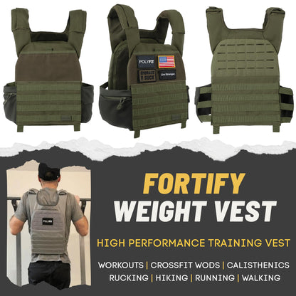 Polyfit (Fortify) Weighted Vest for Strength and Endurance Training, Fitness Workouts, Running, WODs - GREEN