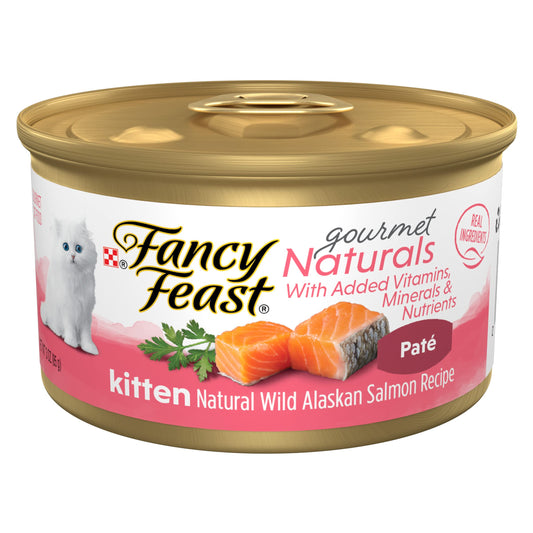 Purina Fancy Feast Grain Free Pate Wet Kitten Food Gourmet Naturals Wild Alaskan Salmon Recipe - (Pack of 12) 3 oz. Cans