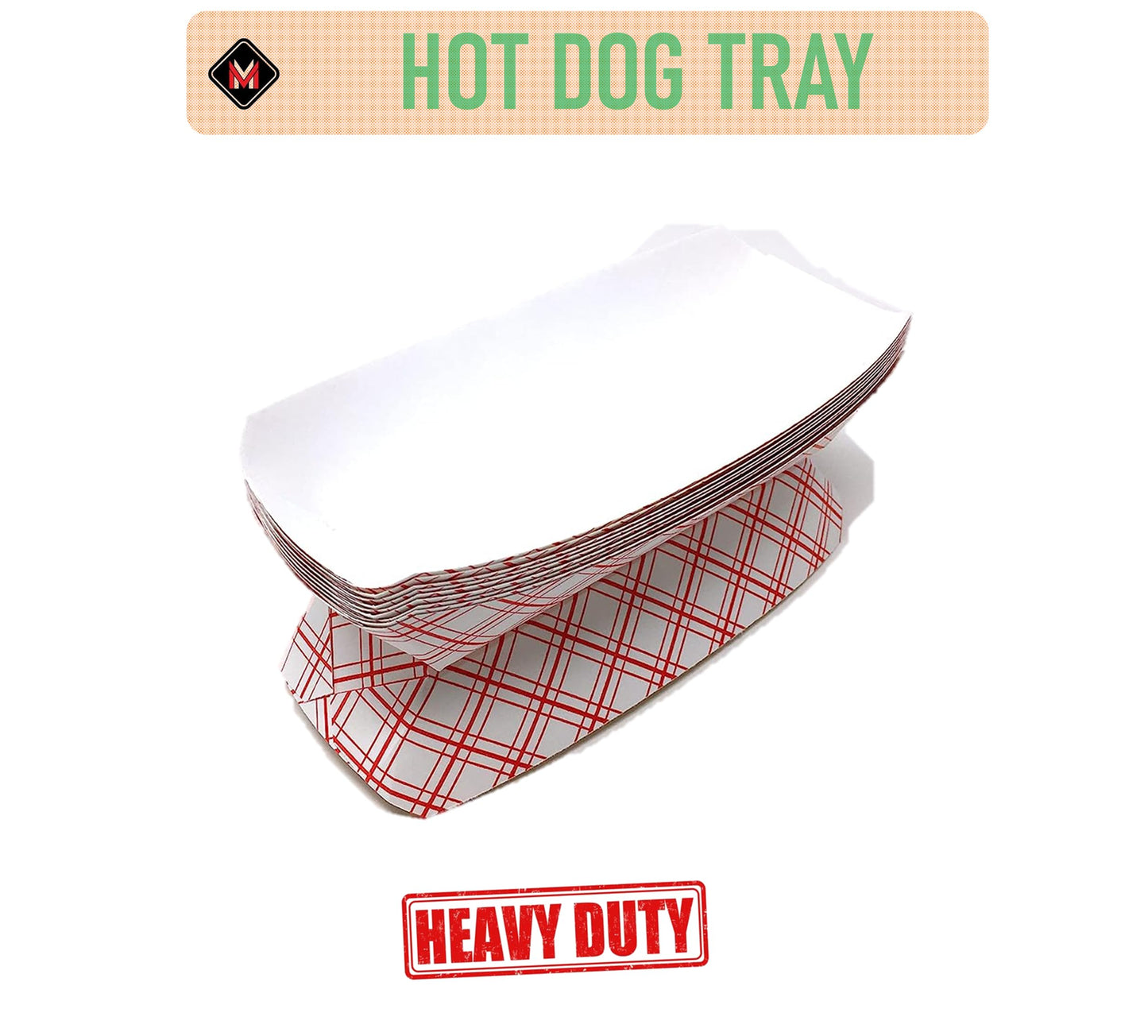 Mr Miracle 7 Inch Paper Hot Dog Tray in Red White Pattern. Pack of 100. Disposable, Recyclable and Fully Biodegradable. Made in USA