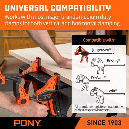 Pony Portable Folding Work Table, 2-in-1 as Sawhorse & Workbench, 31” W×25” D×25”-35”H, Large Load Capacity with 4pcs Clamps, 4pcs Bench Dogs