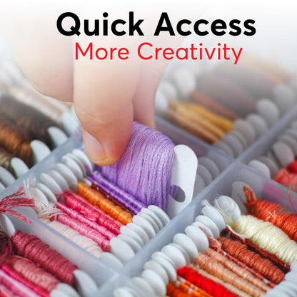 2PACK Embroidery Floss Organizer Box with 50 Cardboard Bobbins - 17 Compartments Clear embroidery thread and Beads organizer box, Snap-Tight Clear Sewing Organizer - Jewelry Bead Holder (Made in USA)