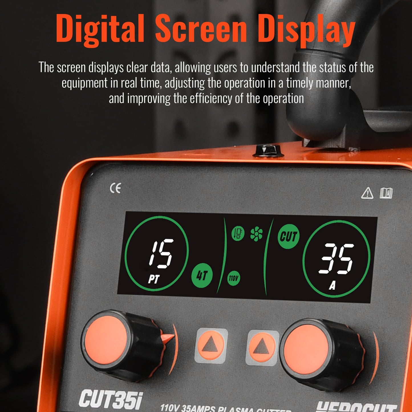 Plasma Cutter, 35Amps HEROCUT Plasma Cutter Machine CUT35i, Screen Display 110V High-Frequency IGBT Inverter Technology Post Flow and 2T/4T, Max Cutting Thickness 10mm for Beginners DIY