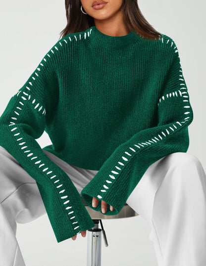 PRETTYGARDEN Women's Chunky Knit Sweaters 2025 Fall Long Sleeve Mock Neck Oversized Pullover Tops Winter Fashion Clothes (Dark Green,Medium)