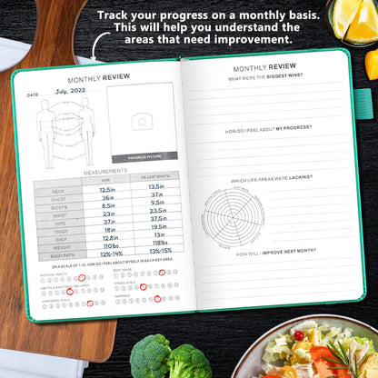 JUBTIC Meal Planner Notebook, Weekly & Daily Meal Prep Journal with Shopping and Grocery Lists for Food Planning Menu Planning Healthy Diet and Habits Tracker, Last 1 Year,Undated, A5, Green