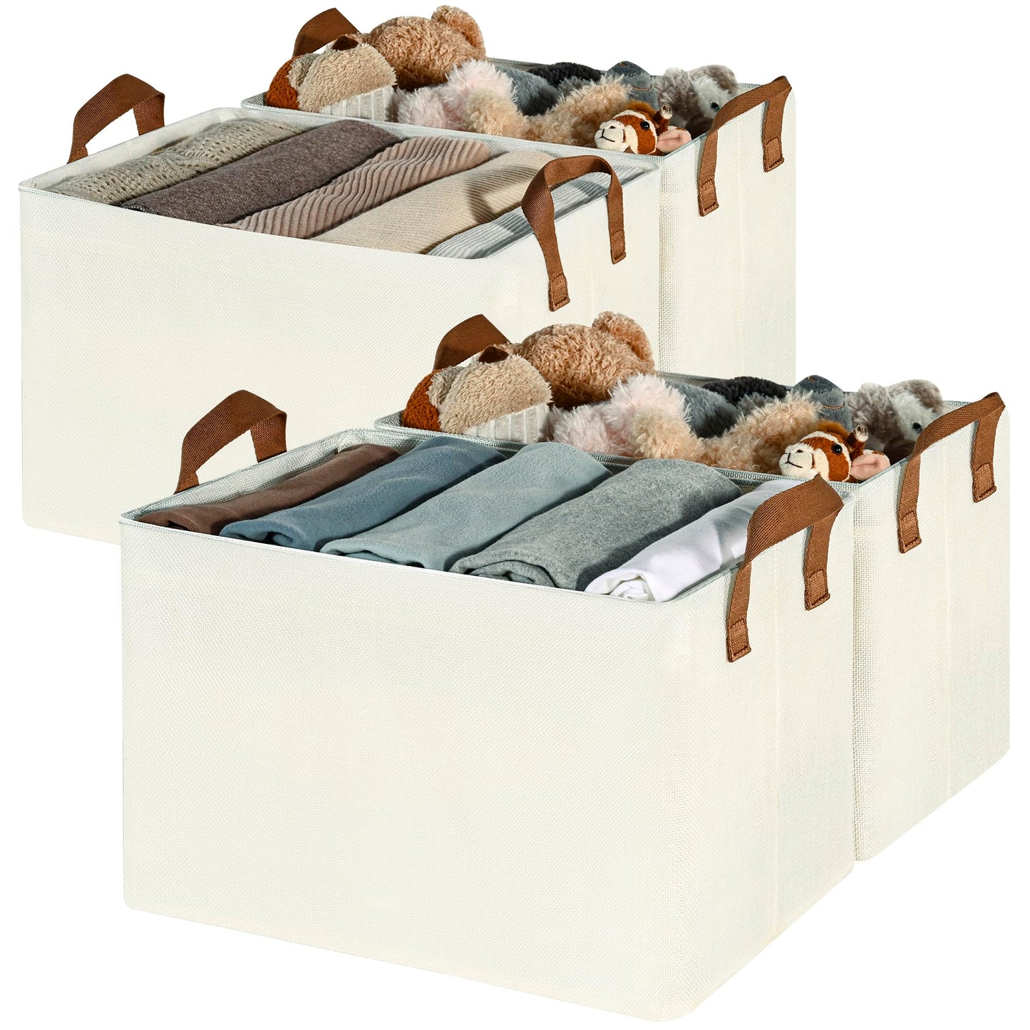 GRANNY SAYS Closet Storage Baskets, Collapsible Fabric Storage Bins with Metal Frame, Clothes Organizer Bins, Extra Large Baskets for Shelves, Ivory, 4-Pack