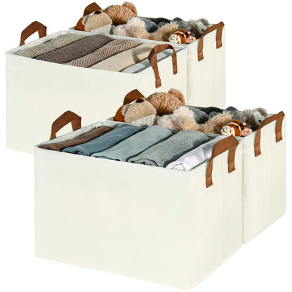 GRANNY SAYS Closet Storage Baskets, Collapsible Fabric Storage Bins with Metal Frame, Clothes Organizer Bins, Extra Large Baskets for Shelves, Ivory, 4-Pack