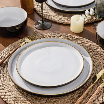 AmorArc Dinnerware Set - 12 Piece Ceramic Plates and Bowls, Stoneware Plates Handpainted, Dishwasher & Microwave Safe (Speckled Black & White, Service for 4)