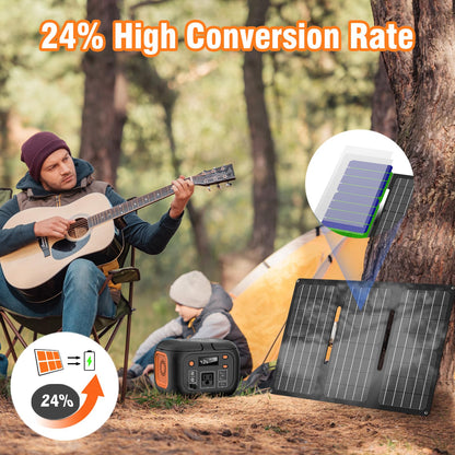 Portable Solar Generator, 150W Portable Power Station with Foldable 30W Solar Panel, 110V Pure Sine Wave 97Wh Lithium Battery Pack with Multi-Port LED Flashlights for Home Camping Hurricane Emergency