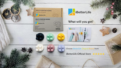 iBetterLife Self-adhesive Silicone Hook Holders - 5Pcs Mounted to Wall for Clipping Hanging Toothbrush Razor Towel Key Plug Cable, Utility Holders for Kitchen Bathroom Home Office Dorm Room Essentials