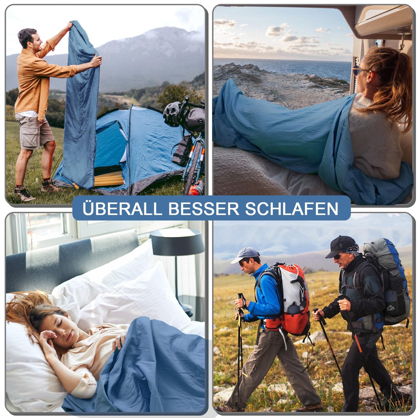 LSTRAGY Sleeping Bag Liner, Updated Adult Sleep Sack & Travel Sheets with Foot Zipper, Lightweight and Portable Camping Sleeping Bag Liners - Ideal for Backpacking, Hostels and Camping(Blue)