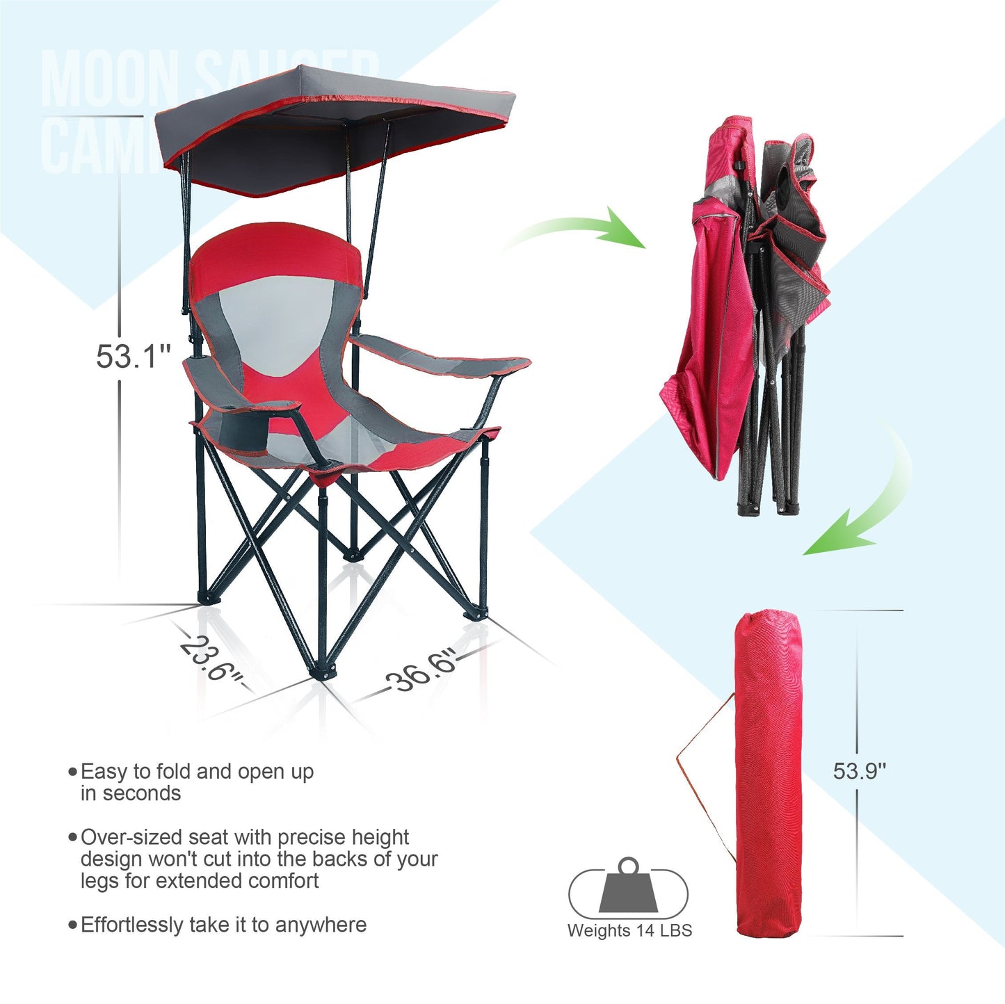 ALPHA CAMP Mesh Canopy Chair Folding Camping Chair - Red