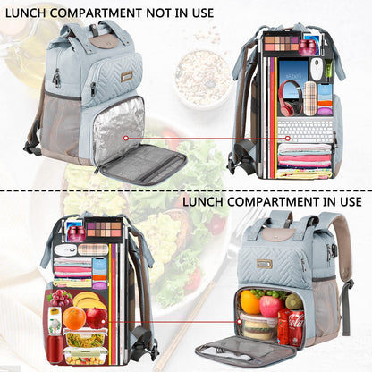 Mogplof Lunch Backpack for Women, 15.6 Inch Laptop Backpack with USB Port RFID Pocket, College Laptop Bookbag Work Travel Backpacks, Insulated Cooler Lunch Bag Gift for Business, Light Blue