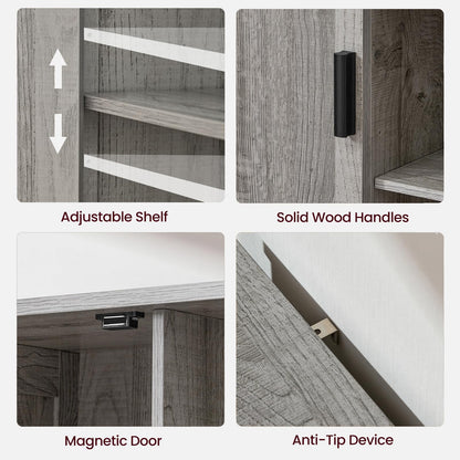 Iwell Storage Cabinet with 2 Doors and 4 Adjustable Shelves, Buffet Cabinet with Storage, Floor Cabinet for Living Room, Entryway, Kitchen, Rustic Gray