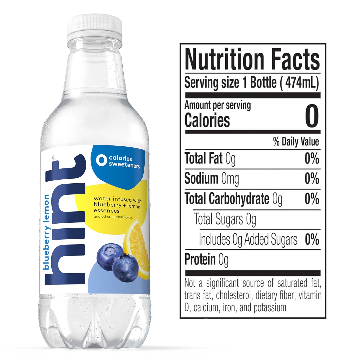 Hint Water Blueberry Lemon, Pure Water Infused with Blueberries & Lemons, Zero Sugar, Zero Calories, Zero Sweeteners, Zero Preservatives, Zero Artificial Flavors, 16 Fl Oz (Pack of 12)