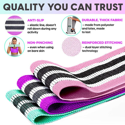 Fabric Resistance Bands for Working Out – 4 Durable Exercise Bands for Women & Men, Non-Slip & Non-Pinching Workout Bands – Multiple Resistance Levels Booty Bands for Legs Butt Glutes Hips Abs & More