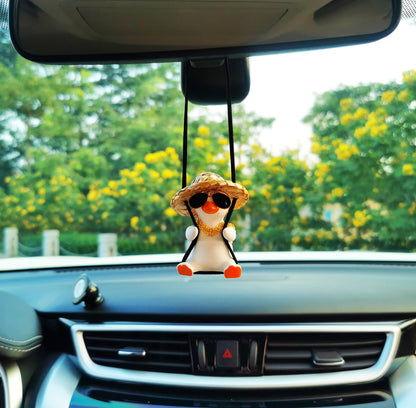Qiwen Funny Swinging Duck Car Mirror Hanging Ornament - Cool Automotive Rearview Mirror Accessories for Men Women Teens, Cute Truck Car Pendant Charm Decor (Cool A)