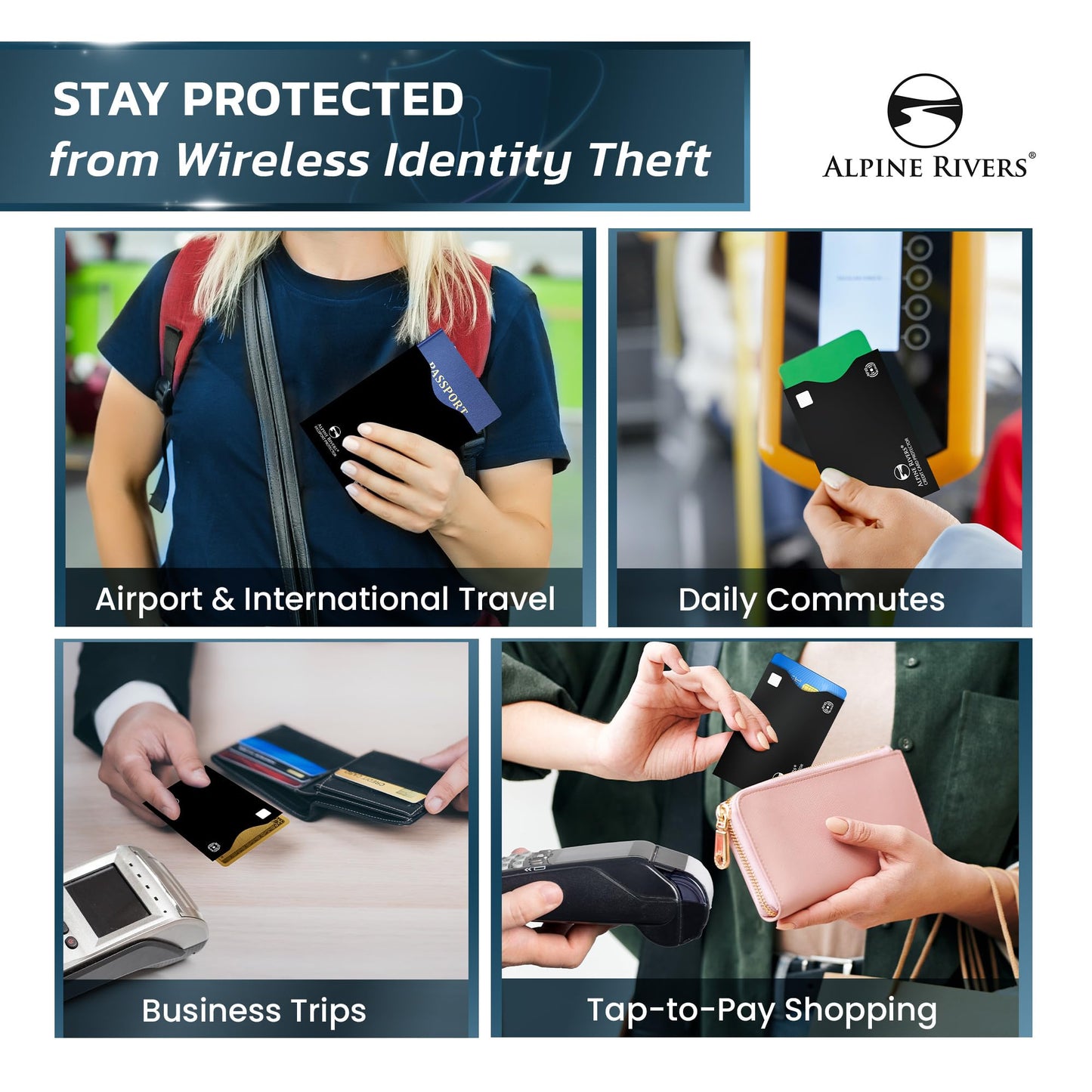 RFID Blocking Sleeves | 14 Credit Card Holders, 4 Passport Protectors | Slim Water-Resistant Tear-Resistant | Anti Theft Identity Protection