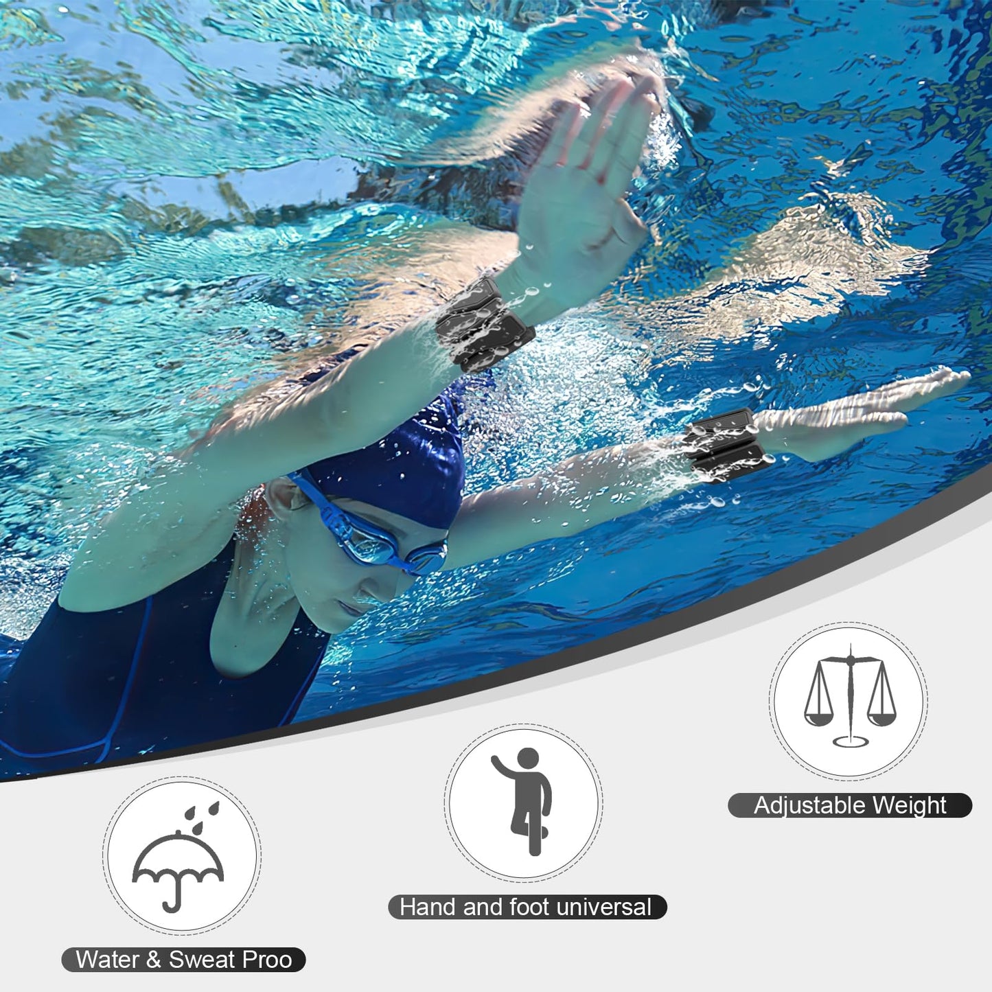 ADLIFE Adjustable Wrist Ankle Weights for Women Men Kids, 2 Lbs Wearable Arm Leg Weights Set of 2(1 Lb Each), Weighted Wristbands Exercise Weights for Walking Running Pilates Yoga Travel Pool Exercise Home Gym Workout-Black