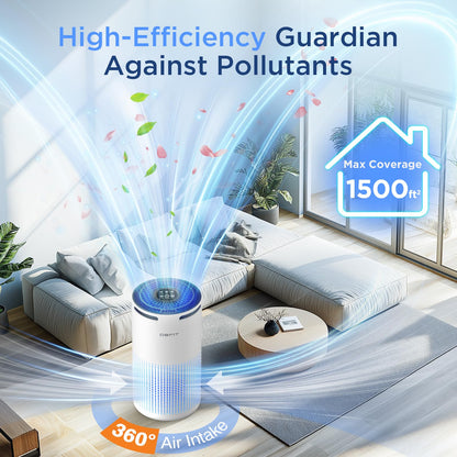 Air Purifiers for Home Large Room Up to 1500ft² with Aromatherapy, DBFIT H13 HEPA Air Purifier Air Cleaner for Smoke Pollen Dust Pet Hair Dander Odor, Portable Air Purifier with Timer (White)