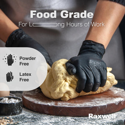Raxwell Latex Free Disposable Gloves - 4.5 Mil Black Nitrile Gloves - 100 Count Non Latex, Powder Free - Food Grade & Safe - For Labs, Kitchens, Mechanics, Cleaning & More