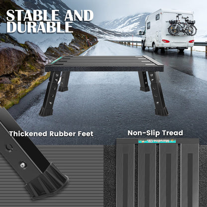 Marudina Large Platform RV Step with Cloth Cover and Anti-Slip Surface, 3-Level Adjustable Height, Light Aluminum Folding Step Stool, Supports Up to 1,000 lb - Ideal for RV and Multi-Use Scenarios