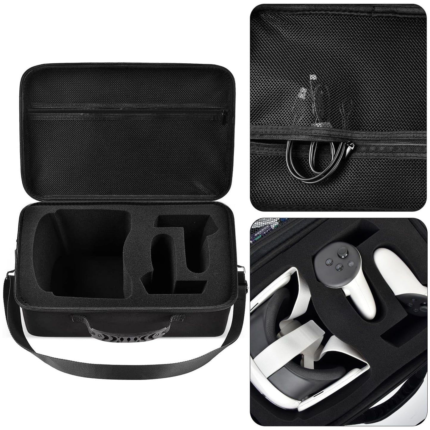 Hard Carrying Case for Meta Quest 3/ Quest 3S/ for Oculus Quest 2 All-in-One VR Gaming Headset and Touch Controllers, Travel Storage Bag with Silicone Face Cover & Lens Protector & Accessories - Black