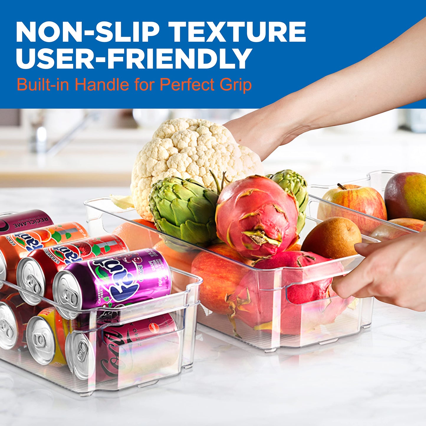 NutriChef 8-Piece Clear Refrigerator Organizer Bins – BPA-Free Fridge, Freezer, Pantry, Cabinet Storage Set (4 Wide & 4 Narrow Bins)