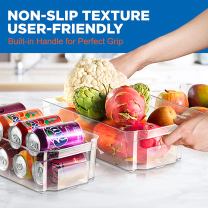 NutriChef 8-Piece Clear Refrigerator Organizer Bins – BPA-Free Fridge, Freezer, Pantry, Cabinet Storage Set (4 Wide & 4 Narrow Bins)