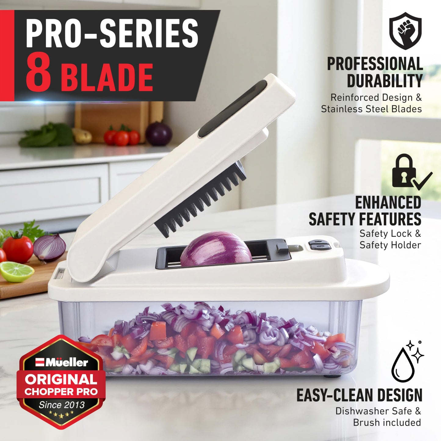 Mueller Pro-Series 10-in-1, 8 Blade Vegetable Chopper, Mandoline Slicer, Food Chopper with Container, Fruit Slicer, Kitchen Gadgets & Accessories, Home Essentials