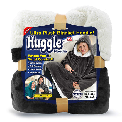 Ontel Huggle Hoodie, Ultra Plush Blanket, Charcoal Grey, One Size, 1 Count