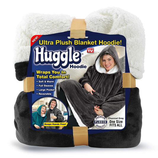 Ontel Huggle Hoodie, Ultra Plush Blanket, Charcoal Grey, One Size, 1 Count