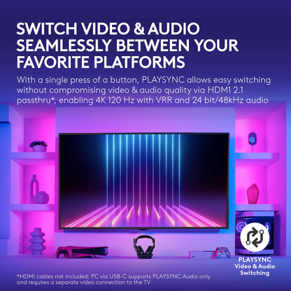 Logitech G Astro A50 X Omni-Platform Wireless Gaming Headset + Base Station for PS5, Xbox, PC: PLAYSYNC Video & Audio Switcher, HDMI 2.1 4K 120Hz VRR, <24 bit/48 kHz, 24hr Battery, 2.4GHz & BT - Black