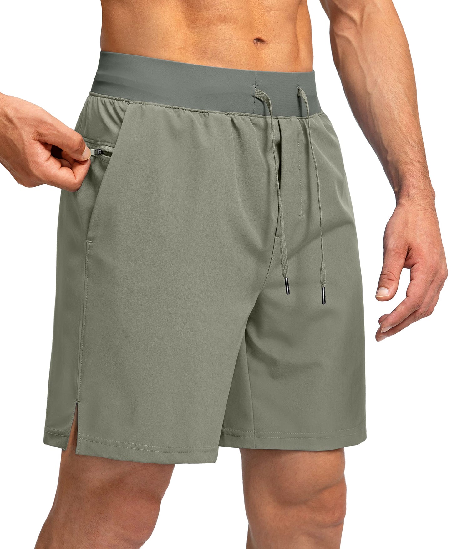 Men's Running Shorts with Zipper Pockets 7 Inch Lightweight Quick Dry Gym Athletic Workout Shorts for Men (Green Sage, X-Large)