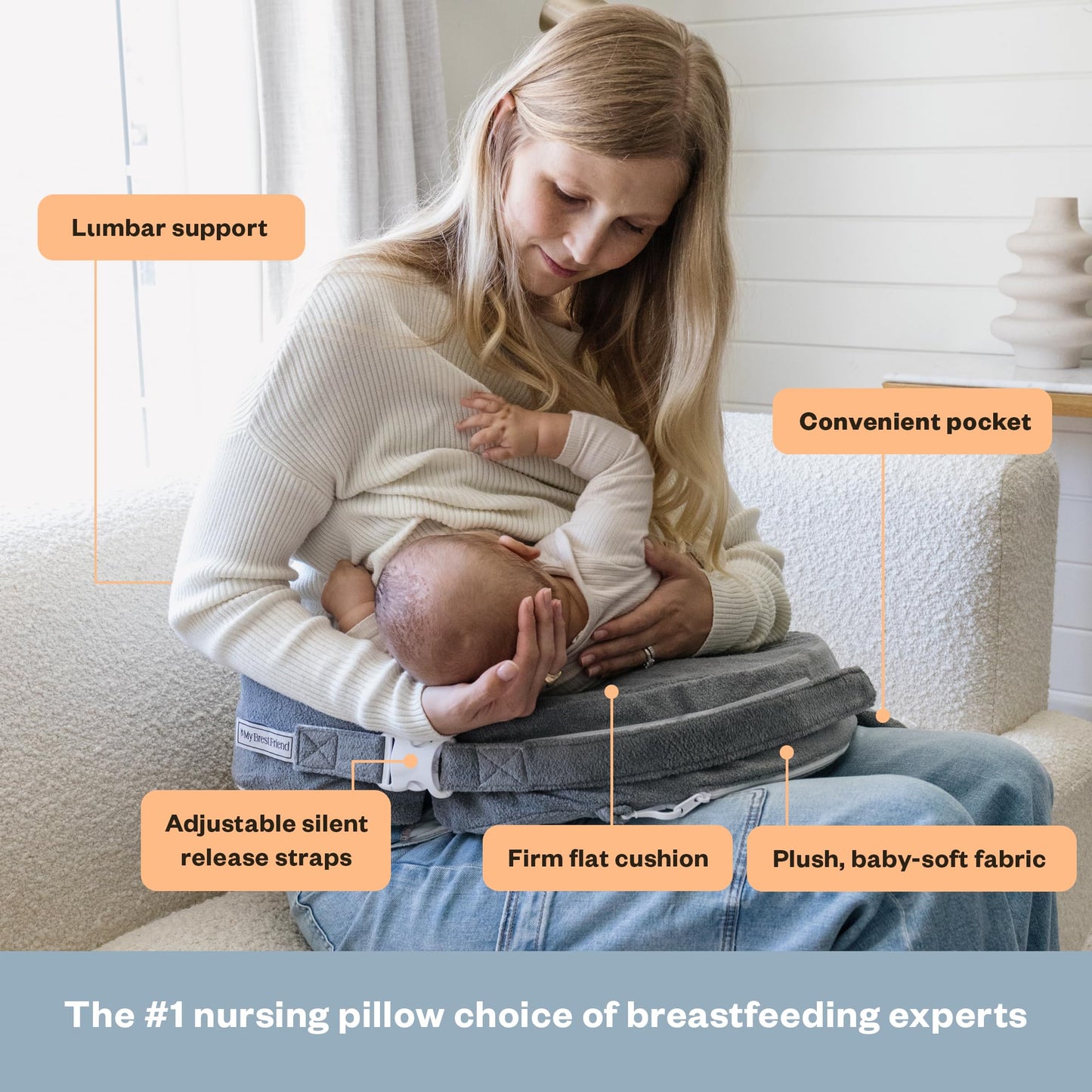 My Brest Friend Nursing Pillow - Deluxe - Enhanced Comfort w/ Slipcover - Ergonomic Breastfeeding Pillow For Ultimate Support For Mom & Baby - Adjustable Pillow W/ Handy Side Pocket, Evening Grey