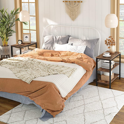 HOOBRO End Table, Simple Rustic Side Table with 3-Tier Storage Shelf, Narrow Nightstand for Small Spaces, for Living Room, Bedroom,Easy Assembly, Industrial Design, Rustic Brown and Black BF14BZ01