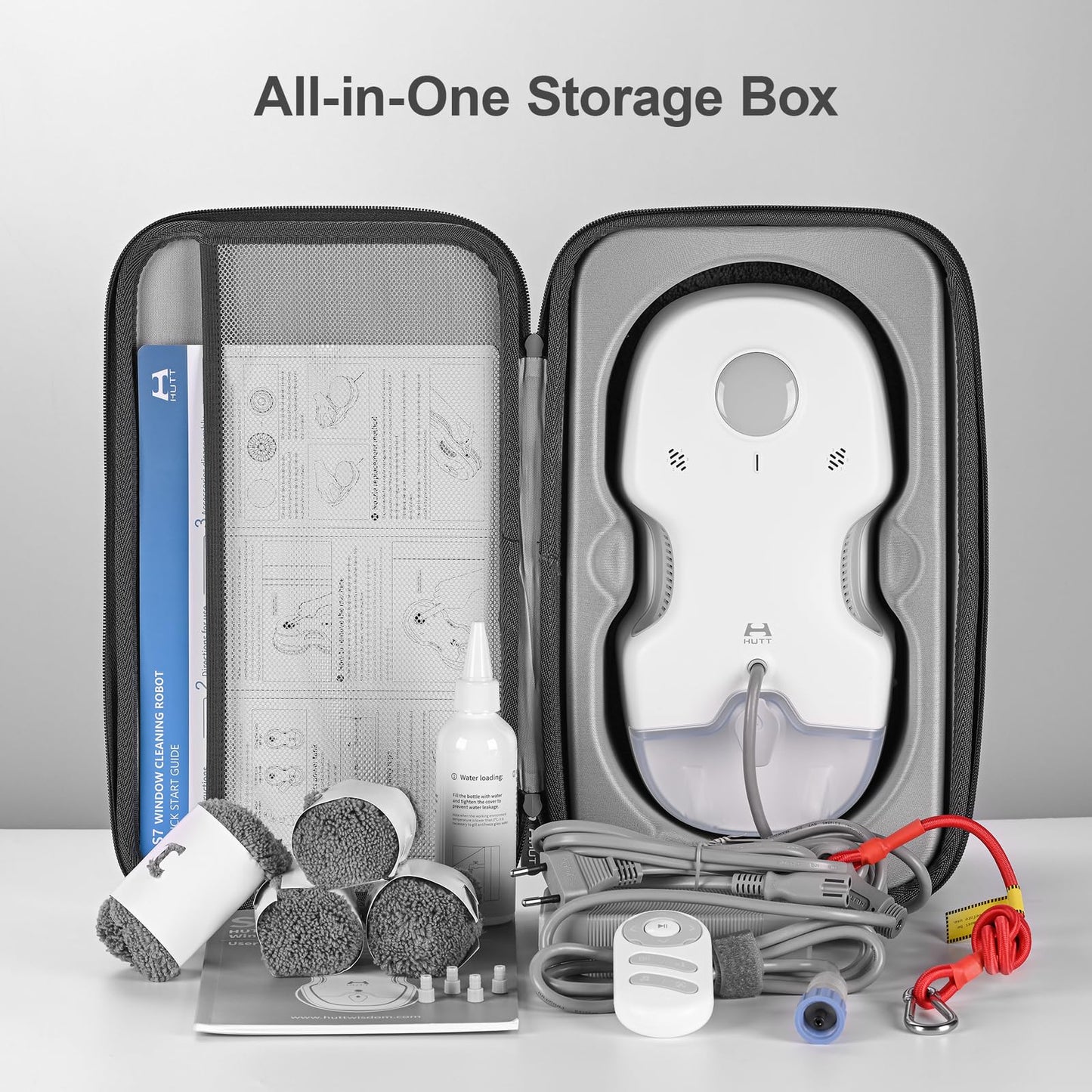 HUTT S7 Window Cleaning Robot, 5500Pa Suction, 3D Floating Chassis, HydroJet Water Spray 80ml Tank, Multiple Safety Systems, SLAM 4.0 Navigation, 8 x Cloths, All-in-One Storage Box