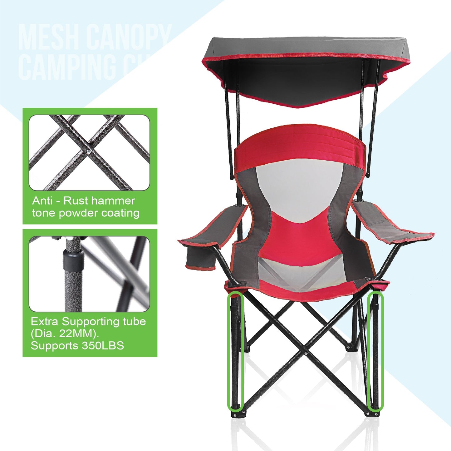 ALPHA CAMP Mesh Canopy Chair Folding Camping Chair - Red